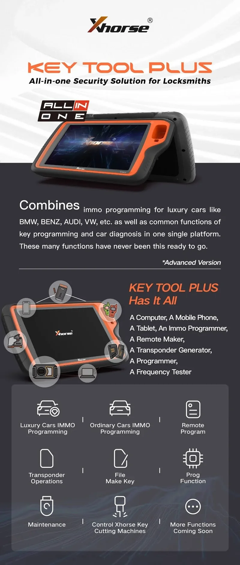 EU/UK Tax+Ship Free Xhorse VVDI Key Tool Plus Pad Full Configuration Advance Version GL for Benz Car Key Programmer Tool