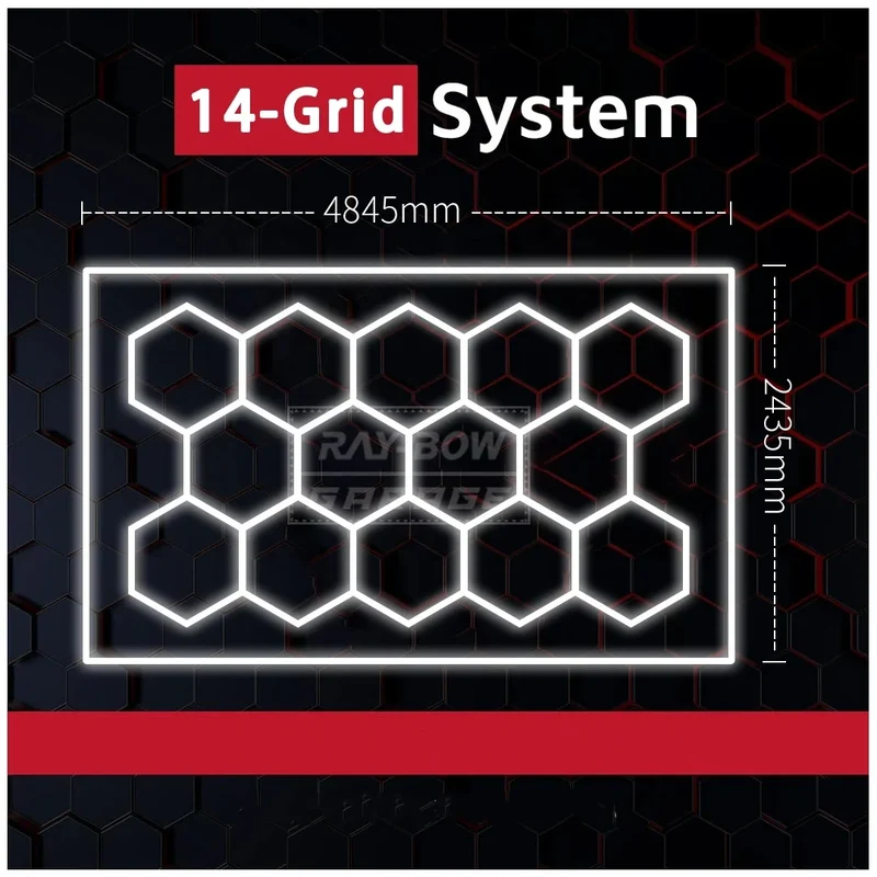 Customized 14 Grids Car Detailing Workshop Honeycomb Hexagonal Led Garage Light Car Wash Ceiling Led Light