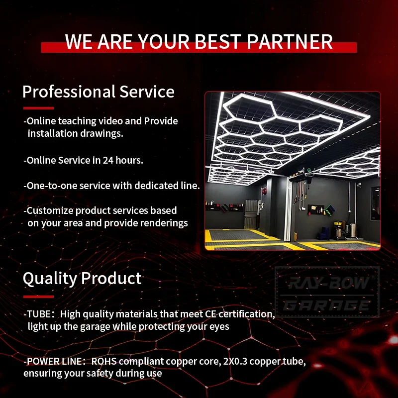 Customized 14 Grids Car Detailing Workshop Honeycomb Hexagonal Led Garage Light Car Wash Ceiling Led Light