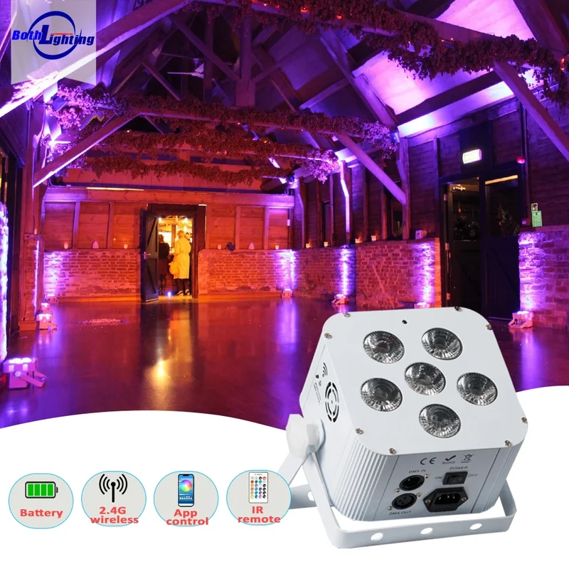 4pcs Battery Operated Light Fixtures Remote & Wifi Control Led Uplight 6X18w RGBWA UV Wireless Led Par Can