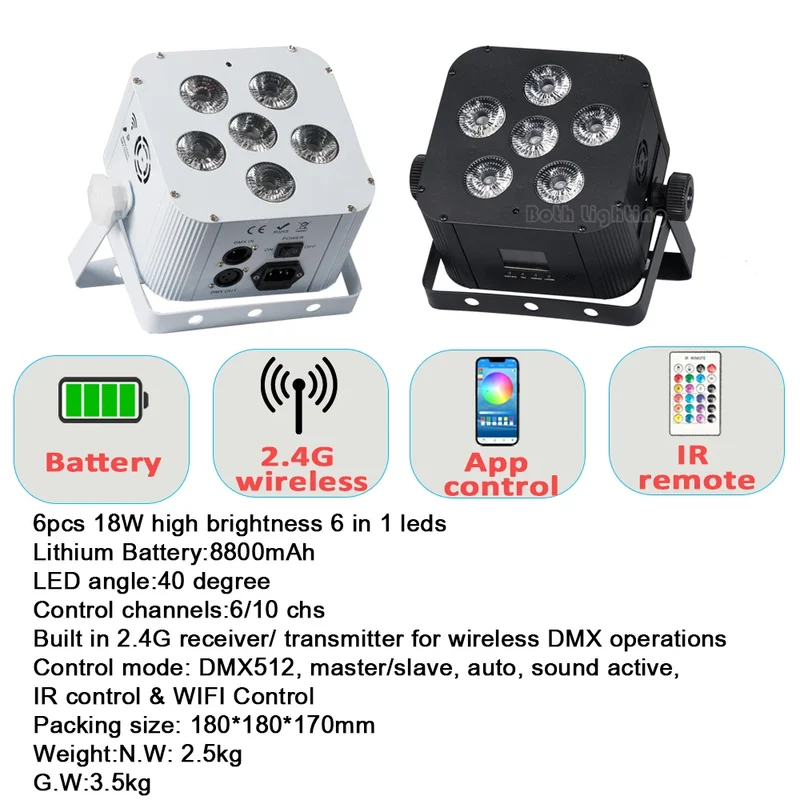 4pcs Battery Operated Light Fixtures Remote & Wifi Control Led Uplight 6X18w RGBWA UV Wireless Led Par Can
