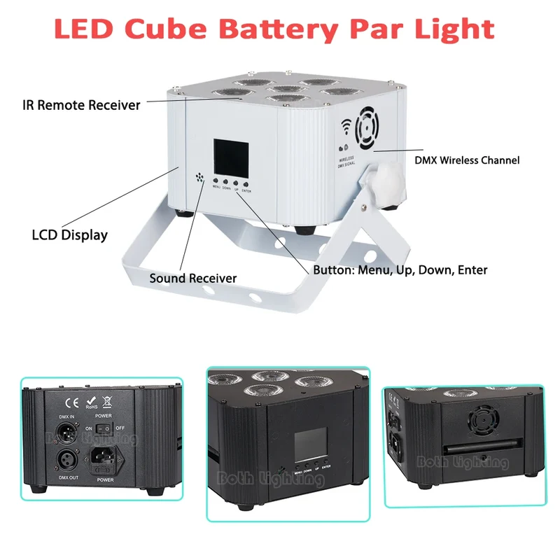 4pcs Battery Operated Light Fixtures Remote & Wifi Control Led Uplight 6X18w RGBWA UV Wireless Led Par Can