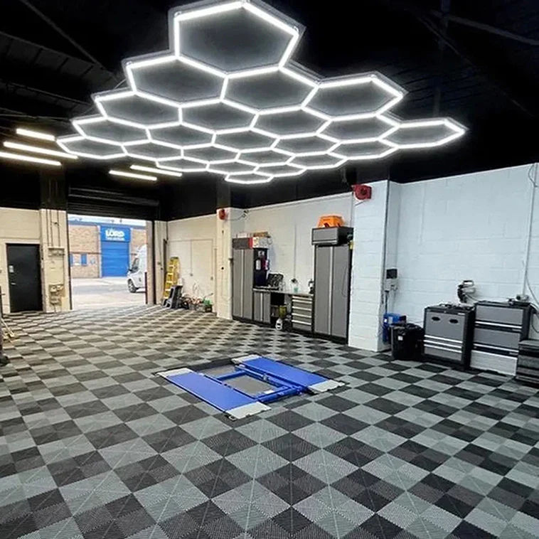 Waterproof 6500K Hexagonal LED Light Ceiling Car Detailing Aluminum Housing Car Showroom Garage Honeycomb Wall Light