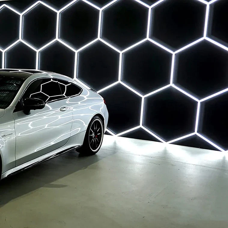 Waterproof 6500K Hexagonal LED Light Ceiling Car Detailing Aluminum Housing Car Showroom Garage Honeycomb Wall Light