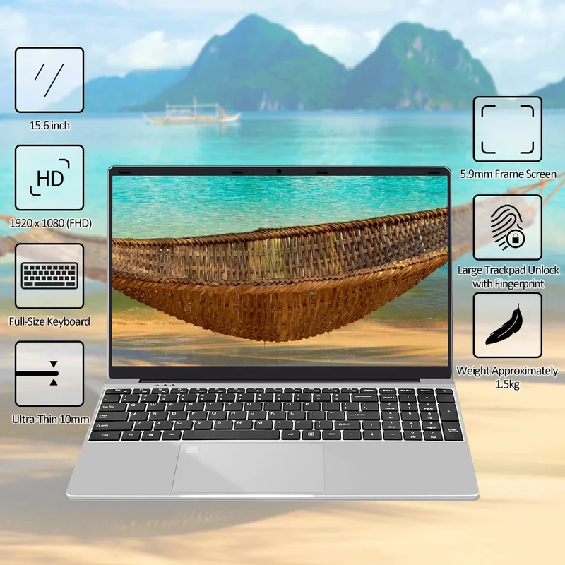VGKE 15.6" Laptops J4125 12GB + 256GB 1920*1080 SSD Laptop Fingerprint and Backlight Keyboard Design for Students