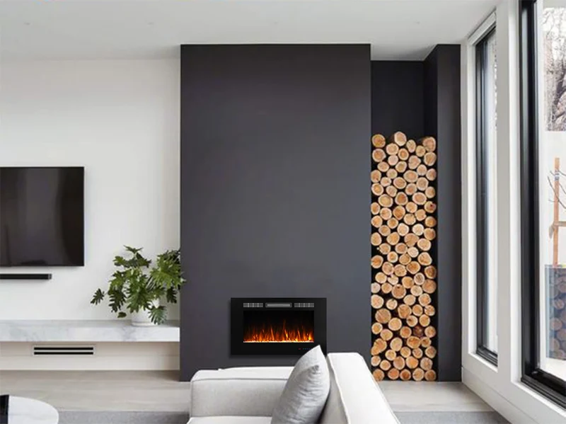 Luxstar 36-Inch Indoor Electric Fireplace Heater 1500W Recessed Wall Remote Control Real LED Flame Crystal Log for Household Use