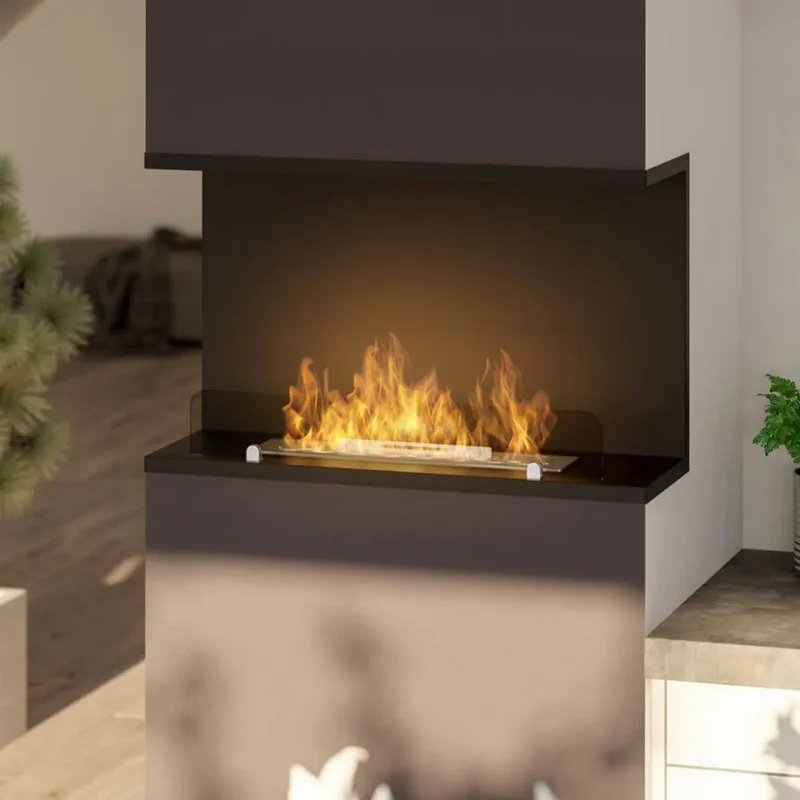 Inno-Living Modern Bio-Ethanol Fireplace 36\" 90cm Linear Insert Remote Controlled Steel Fire for Indoor Villa Use