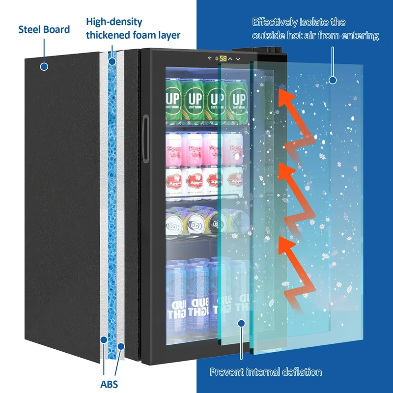 Beverage Refrigerator, 3.2 Cu.ft Mini Fridge with Glass Door, Adjustable Digital Temperature Control for Soda, Beer, Wine