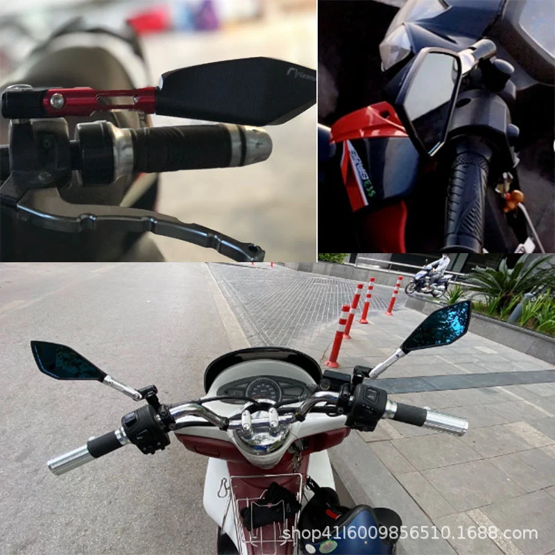 Universal motorcycle modified reflector electric vehicle aluminum alloy rearview mirror blue mirror
