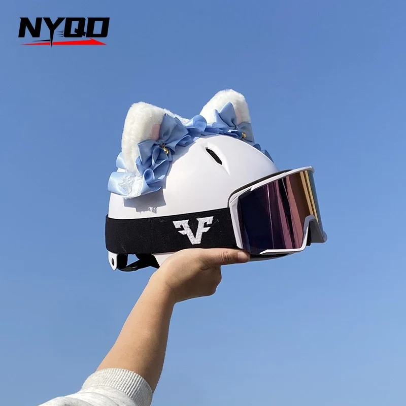 Helmet Decorations, Full-Face Helmets, Half-Face Ski Helmets, Plush Versatile Blue Bell Cat Ear Accessories, Removable