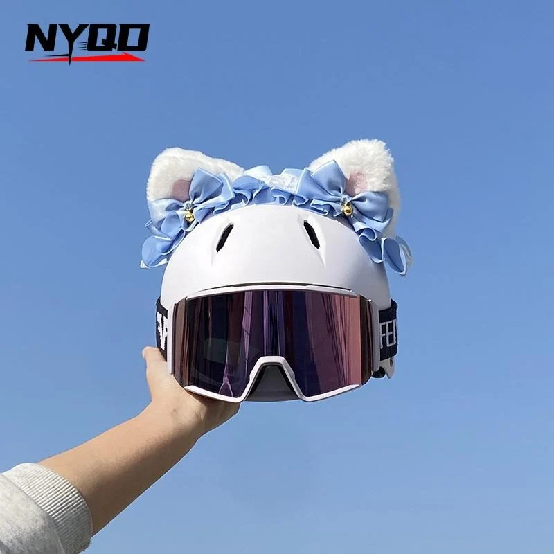 Helmet Decorations, Full-Face Helmets, Half-Face Ski Helmets, Plush Versatile Blue Bell Cat Ear Accessories, Removable