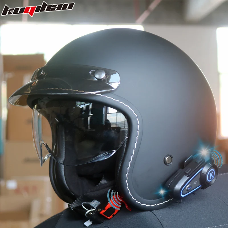 Cool Qibao Motorcycle Helmet Intercom Bluetooth Half Helmet for Men and Women Electric Retro Half Helmet for All Seasons 3C Certified