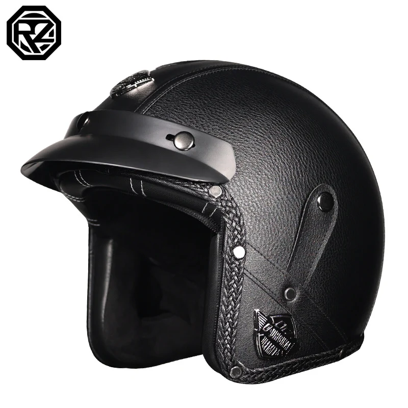 3C Certification Retro Prince Cruise Motorcycle 3/4 Helmet Half Helmet Scoop Helmet Leather Helmet Safety Four Seasons