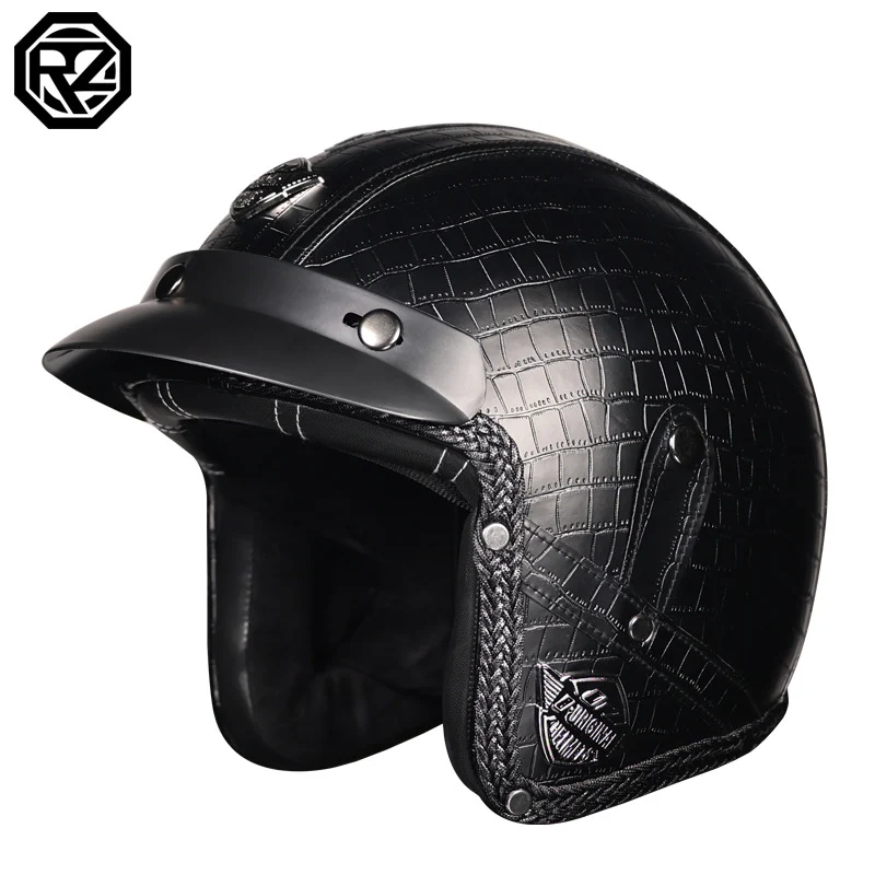 3C Certification Retro Prince Cruise Motorcycle 3/4 Helmet Half Helmet Scoop Helmet Leather Helmet Safety Four Seasons