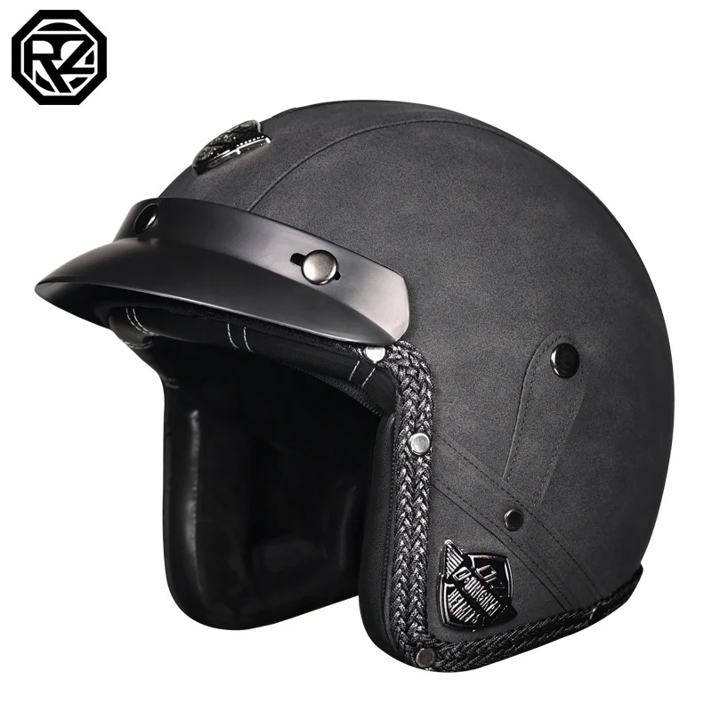 3C Certification Retro Prince Cruise Motorcycle 3/4 Helmet Half Helmet Scoop Helmet Leather Helmet Safety Four Seasons