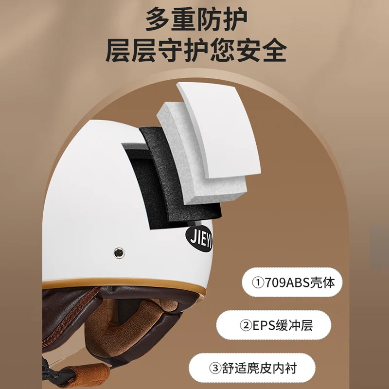 3C Certified Helmet for Women, Electric Vehicle, Men's Motorcycle, All-Season Half Helmet, Winter Warm and Anti-Fog Retro Helmet