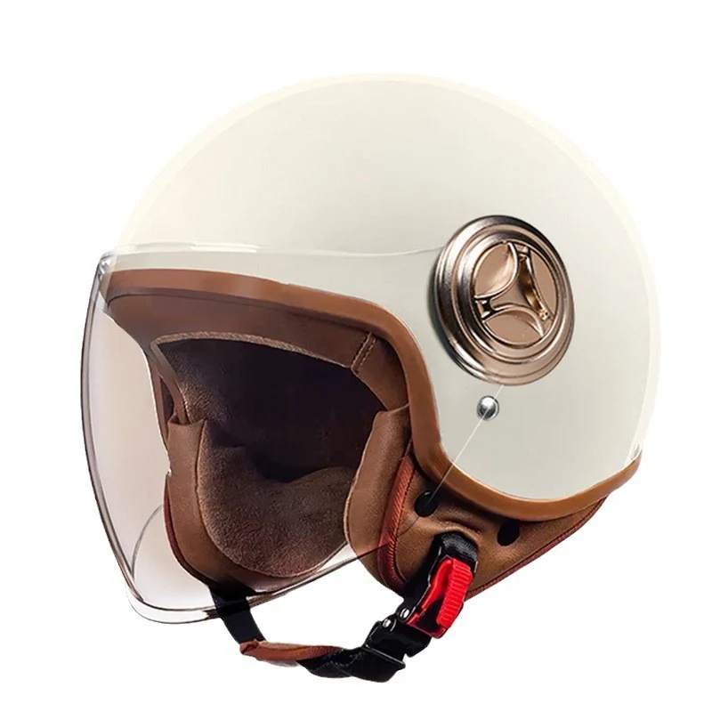 3C Certified Helmet for Women, Electric Vehicle, Men's Motorcycle, All-Season Half Helmet, Winter Warm and Anti-Fog Retro Helmet