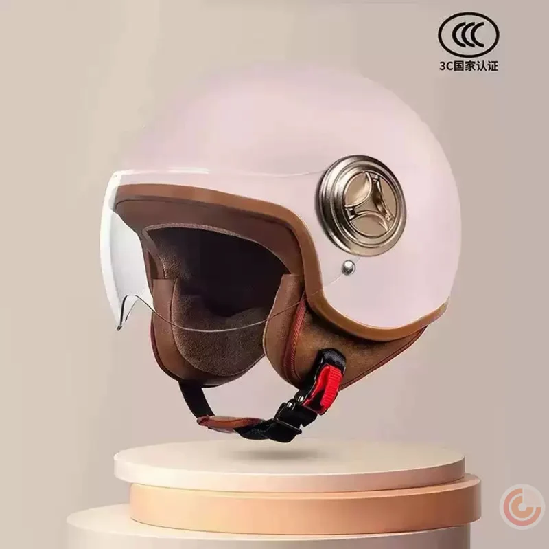 3C Certified Helmet for Women, Electric Vehicle, Men's Motorcycle, All-Season Half Helmet, Winter Warm and Anti-Fog Retro Helmet