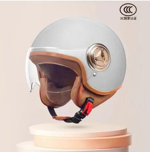 3C Certified Helmet for Women, Electric Vehicle, Men's Motorcycle, All-Season Half Helmet, Winter Warm and Anti-Fog Retro Helmet
