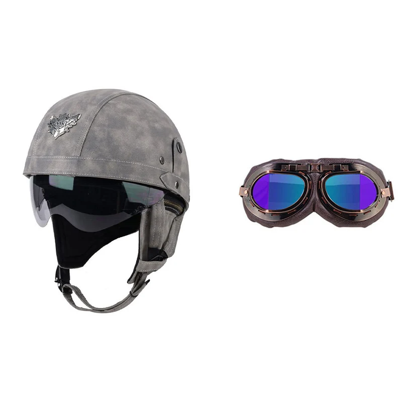 Cross-border Export Retro Personalized Helmet Lens with Label Motorcycle Half Helmet Scooter Cruise Leather Helmet Prince Helmet