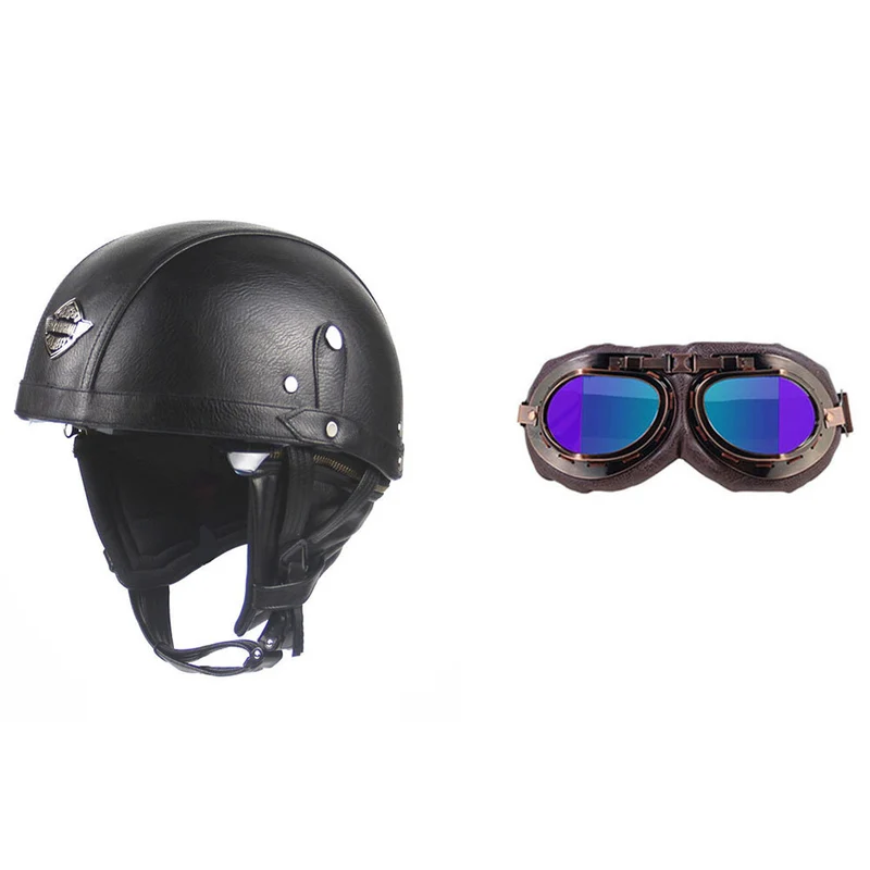 Cross-border Export Retro Personalized Helmet Lens with Label Motorcycle Half Helmet Scooter Cruise Leather Helmet Prince Helmet