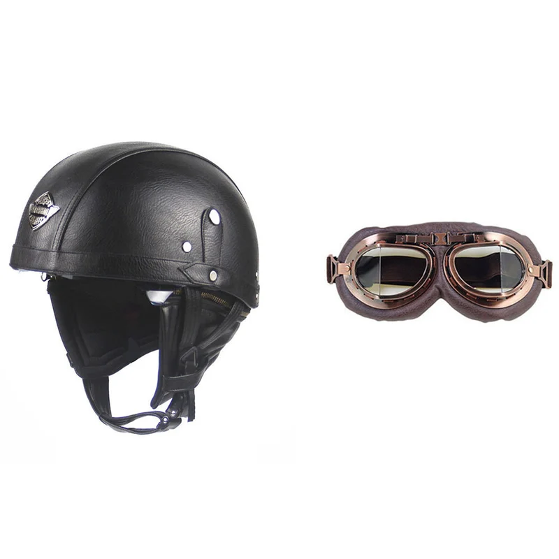 Cross-border Export Retro Personalized Helmet Lens with Label Motorcycle Half Helmet Scooter Cruise Leather Helmet Prince Helmet