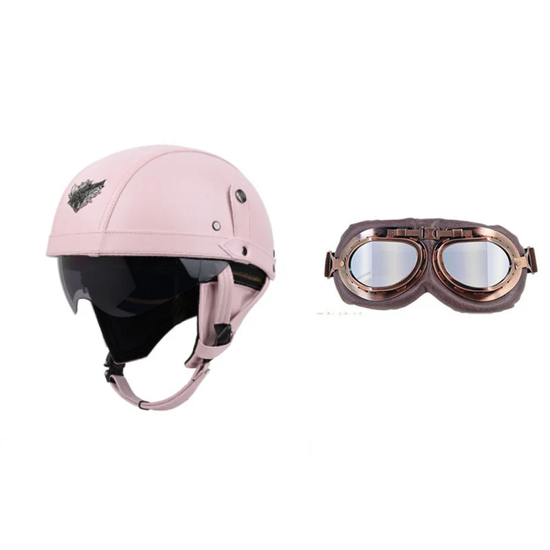 Cross-border Export Retro Personalized Helmet Lens with Label Motorcycle Half Helmet Scooter Cruise Leather Helmet Prince Helmet