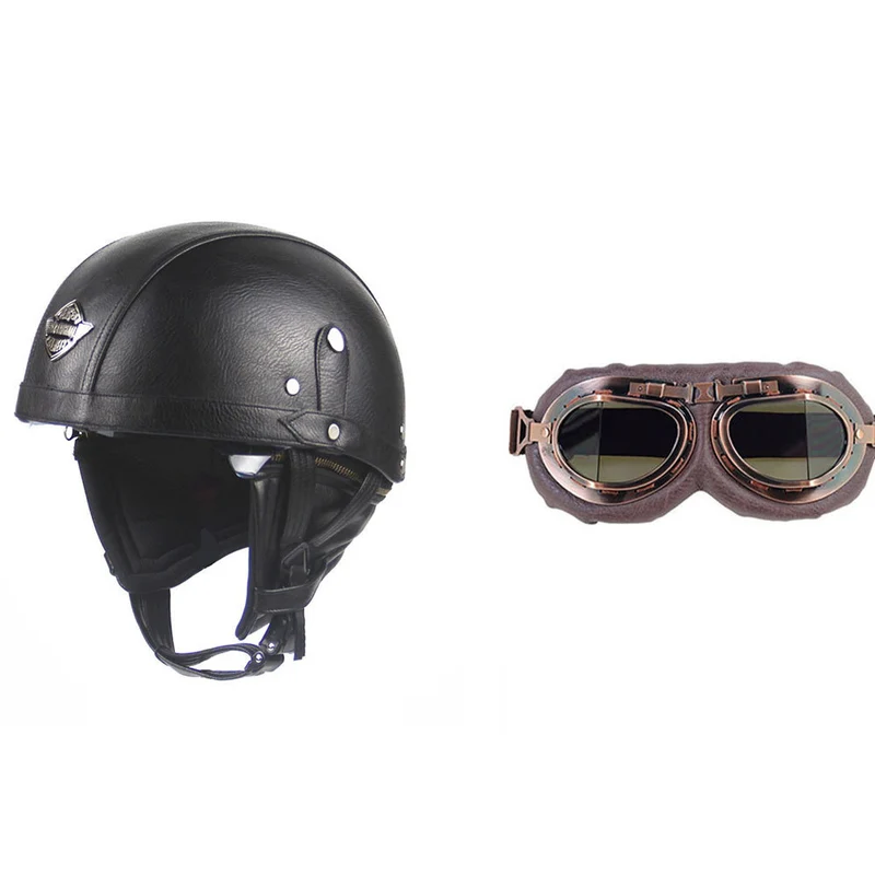 Cross-border Export Retro Personalized Helmet Lens with Label Motorcycle Half Helmet Scooter Cruise Leather Helmet Prince Helmet
