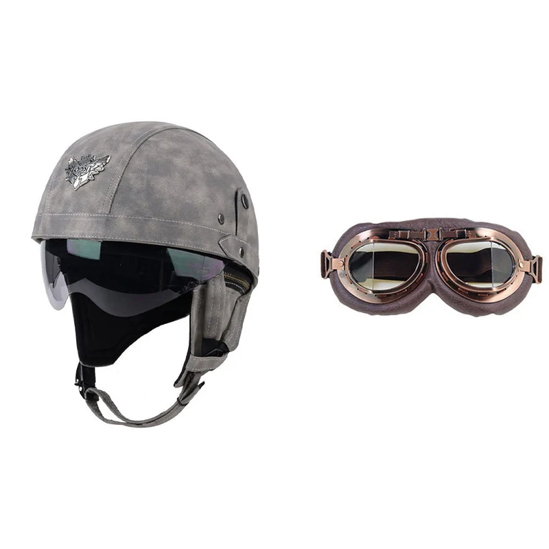 Cross-border Export Retro Personalized Helmet Lens with Label Motorcycle Half Helmet Scooter Cruise Leather Helmet Prince Helmet