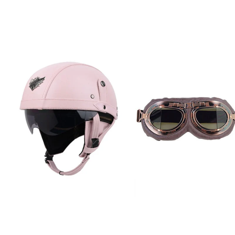 Cross-border Export Retro Personalized Helmet Lens with Label Motorcycle Half Helmet Scooter Cruise Leather Helmet Prince Helmet