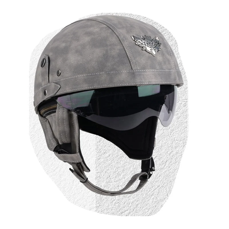 Cross-border Export Retro Personalized Helmet Lens with Label Motorcycle Half Helmet Scooter Cruise Leather Helmet Prince Helmet