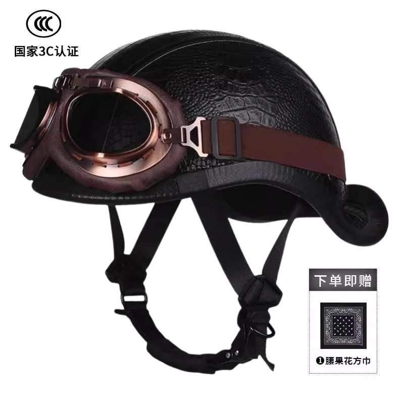 New National Standard 3C Retro Flip-Up Helmet for Women, Motorcycle Half-Helmet for Men, Electric Scooter Helmet, Cruiser Helmet for Riding