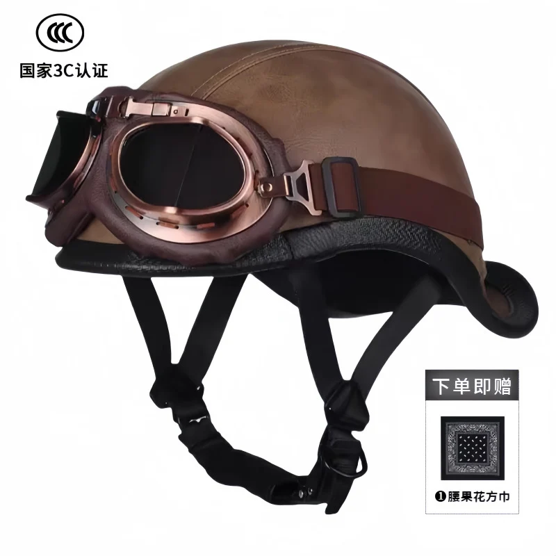 New National Standard 3C Retro Flip-Up Helmet for Women, Motorcycle Half-Helmet for Men, Electric Scooter Helmet, Cruiser Helmet for Riding
