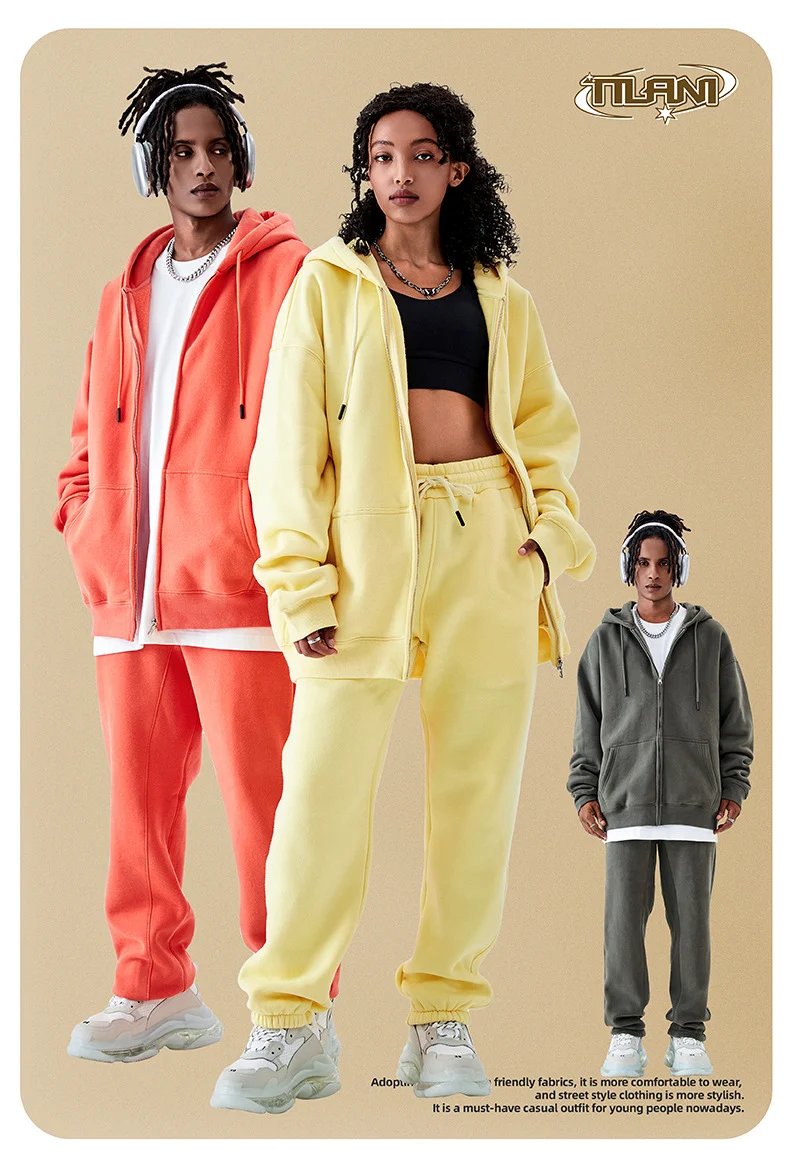 Tilani Men's Sweatshirt Cross-Border Casual Sports Suit Fashionable Pure Color Sweatshirt for Men and Women Simple Zipper Hoodie