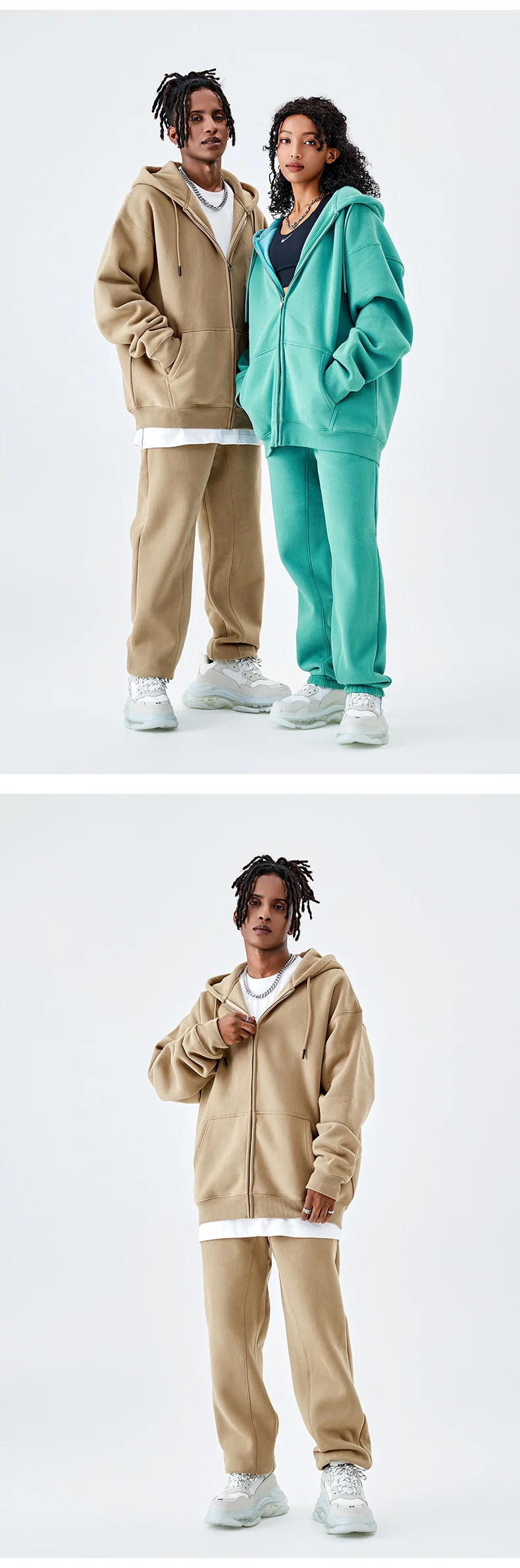 Tilani Men's Sweatshirt Cross-Border Casual Sports Suit Fashionable Pure Color Sweatshirt for Men and Women Simple Zipper Hoodie