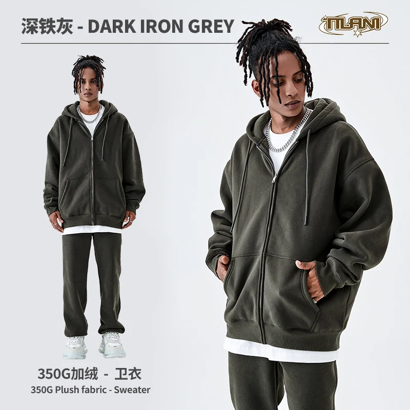 Tilani Men's Sweatshirt Cross-Border Casual Sports Suit Fashionable Pure Color Sweatshirt for Men and Women Simple Zipper Hoodie