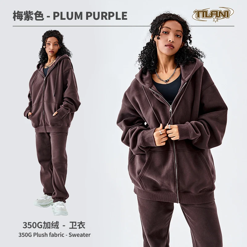 Tilani Men's Sweatshirt Cross-Border Casual Sports Suit Fashionable Pure Color Sweatshirt for Men and Women Simple Zipper Hoodie