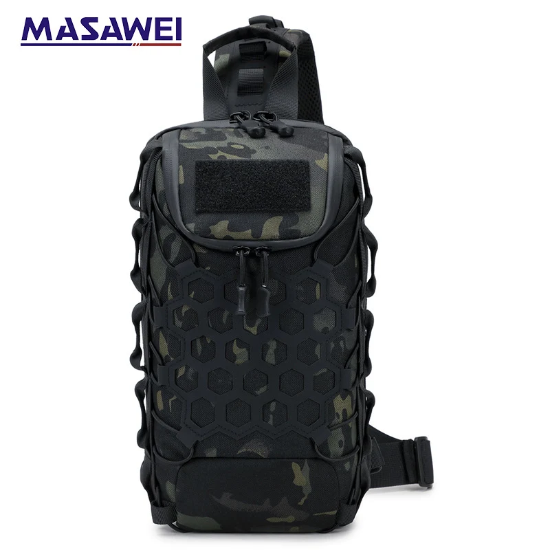 Men's Tactical Chest Bag, Crossbody Bag, Functional Outdoor Travel Lightweight Camouflage Shoulder Bag, Multi-Functional Lure Backpack