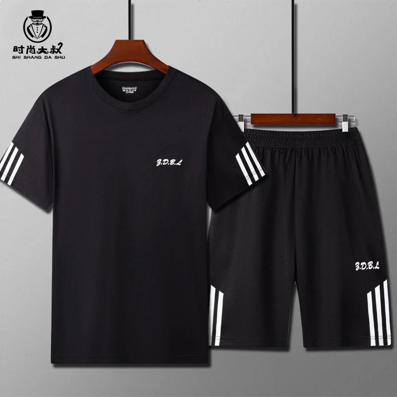 Sports Suit Men's Fitness Sweat Suit Summer Short-Sleeved T-Shirt Loose Quick-Drying Clothing Basketball Training Running Shorts