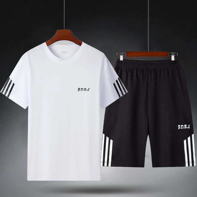Sports Suit Men's Fitness Sweat Suit Summer Short-Sleeved T-Shirt Loose Quick-Drying Clothing Basketball Training Running Shorts