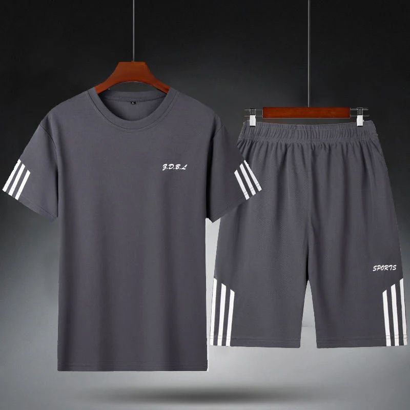 Sports Suit Men's Fitness Sweat Suit Summer Short-Sleeved T-Shirt Loose Quick-Drying Clothing Basketball Training Running Shorts