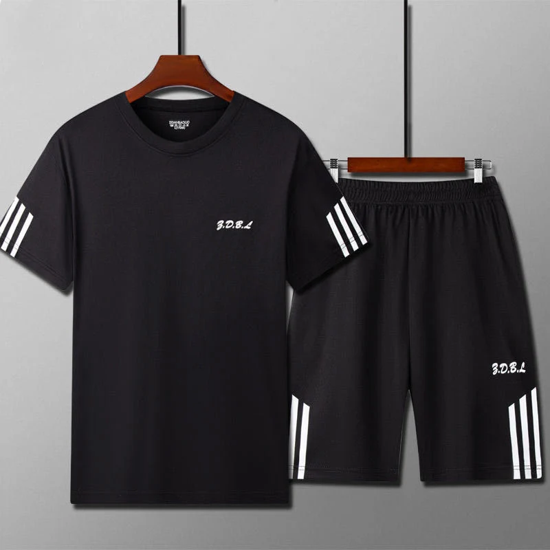 Sports Suit Men's Fitness Sweat Suit Summer Short-Sleeved T-Shirt Loose Quick-Drying Clothing Basketball Training Running Shorts