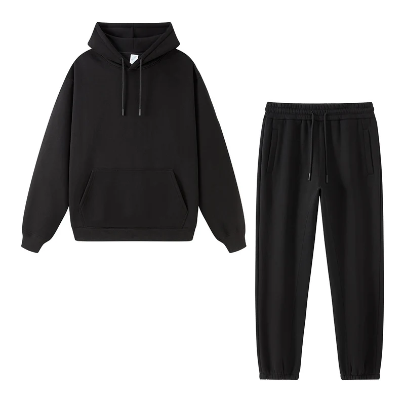 Tilani Men's Clothing European and American Trendy Brand High Quality 350g Fleece-Lined Thick Men's and Women's Hooded Sweatshirt and Sweatpants Pure Color Suit