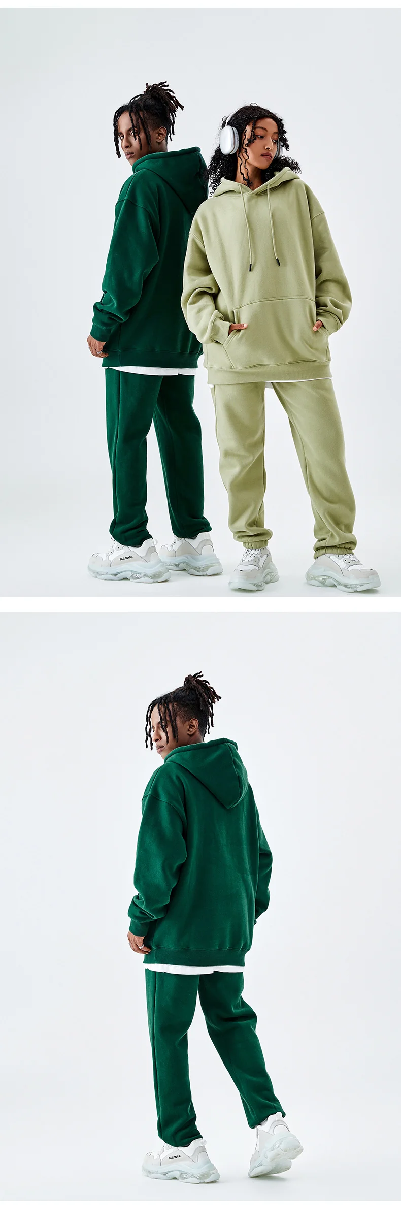 Tilani Men's Clothing European and American Trendy Brand High Quality 350g Fleece-Lined Thick Men's and Women's Hooded Sweatshirt and Sweatpants Pure Color Suit