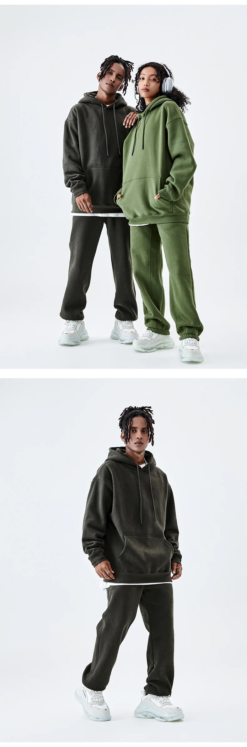 Tilani Men's Clothing European and American Trendy Brand High Quality 350g Fleece-Lined Thick Men's and Women's Hooded Sweatshirt and Sweatpants Pure Color Suit
