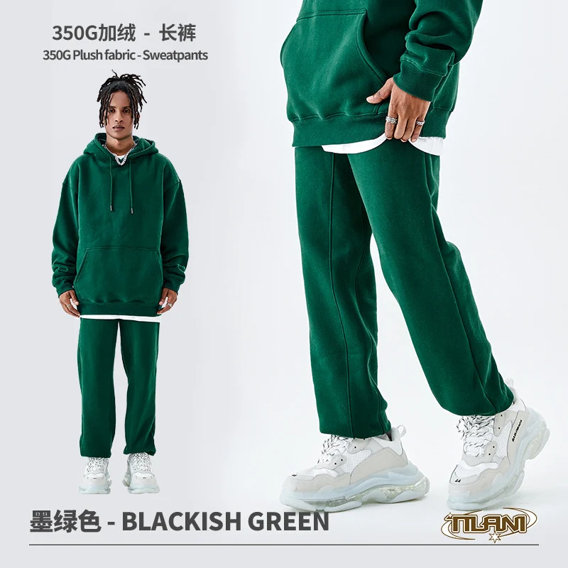 Tilani Men's Clothing European and American Trendy Brand High Quality 350g Fleece-Lined Thick Men's and Women's Hooded Sweatshirt and Sweatpants Pure Color Suit