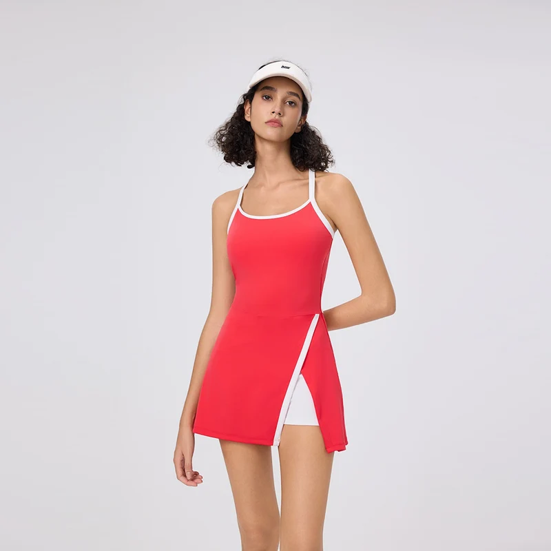 Summer Halter Neck Casual Skin-Friendly Golf Tennis Dress for Women with Built-In Leggings and Tight Fit Pickleball Skirt
