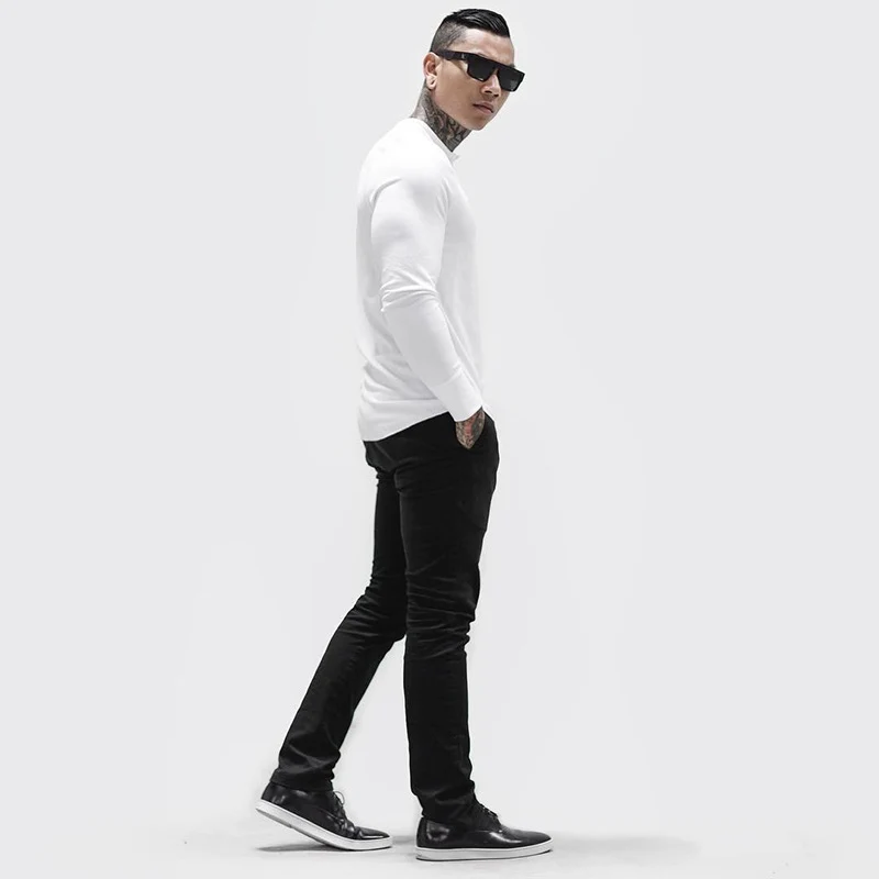 Muscle Fitness Men's Spring and Autumn Sports Leisure Running Breathable Sweat Absorbing Stretch Long Sleeve Button V Henry T-Shirt
