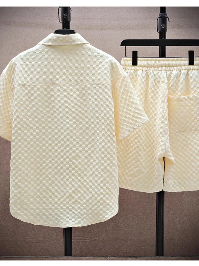 Thin sports leisure two-piece 2024 summer ice silk suit men's ruffian handsome fashion short sleeve shirt shorts set