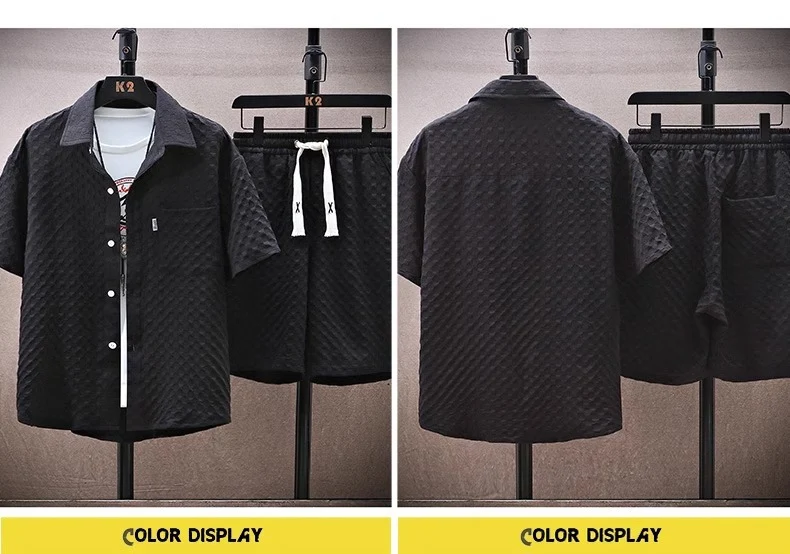 Thin sports leisure two-piece 2024 summer ice silk suit men's ruffian handsome fashion short sleeve shirt shorts set